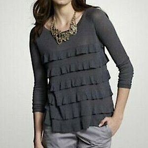 J. Crew Silk & Linen Ruffle Gray Top XS